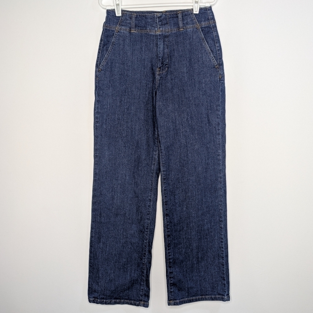 Anthro Pilcro Medium Wash High Rise Wide Leg Blue Denim Jean 28